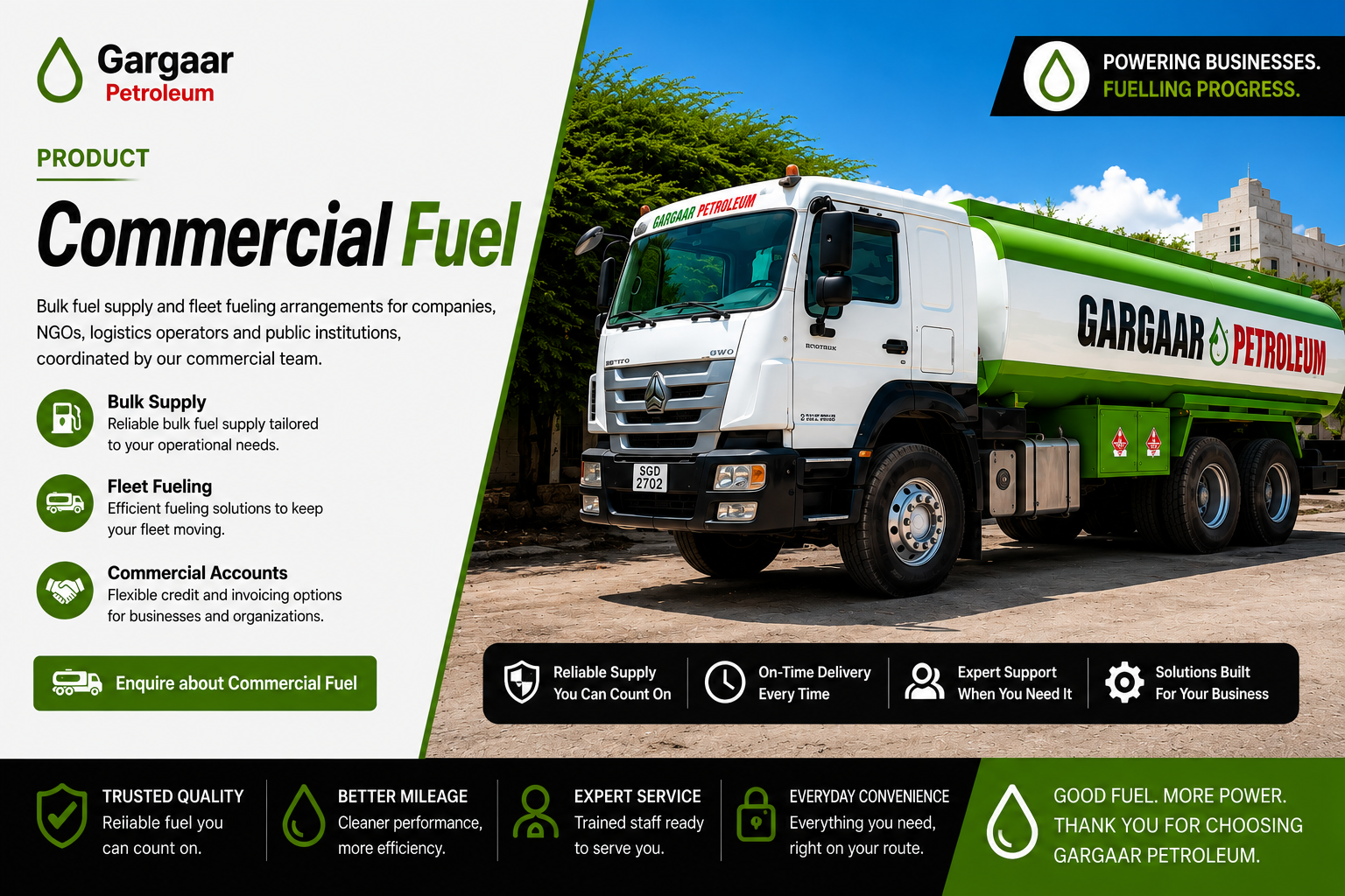 Gargaar Petroleum fuel tanker used for bulk commercial delivery